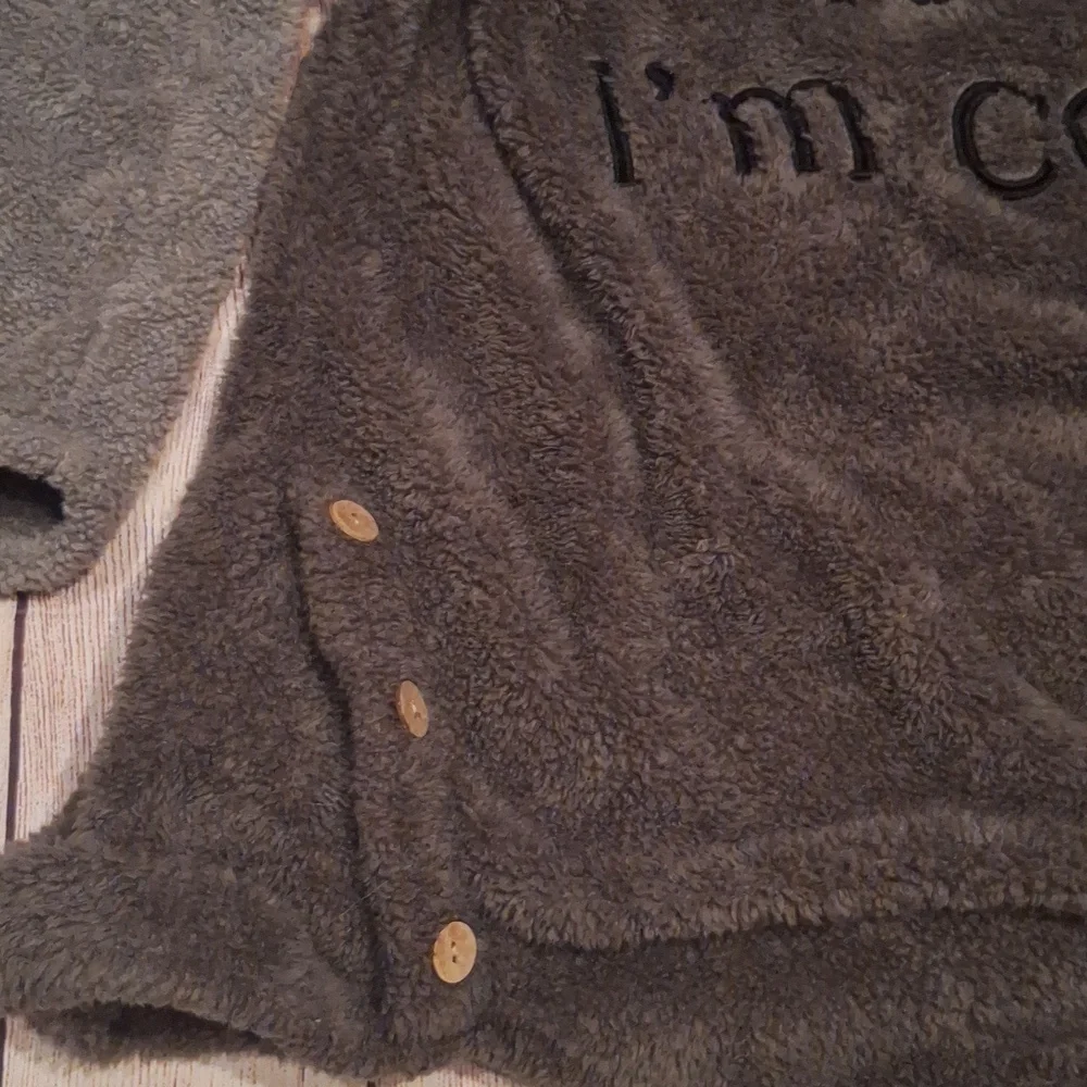 Yes, I'm cold ME 24:7 Grey Black Hoodie Sherpa Teddy Pullover Sweatshirt Large - Picture 5 of 9
